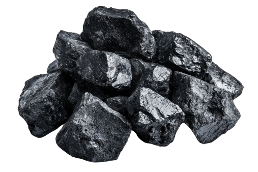 A pile of black coal on a transparent background. Perfect for illustrating energy, fossil fuel, and natural resources concepts. png