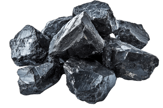 Close-up of black coal stones isolated on transparent background. showcasing rough, natural texture and dark color, ideal for industrial use imagery. png