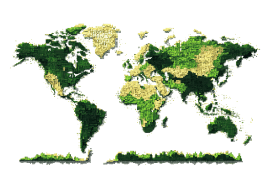 Detailed geographical illustration of world map made of green foliage. Concept for global environment, conservation, and eco-friendly projects. png