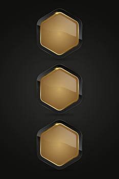 Set of three Luxury hexagon shapes with gold stoked and Black button, Three premium web buttons illustration graphic design vector