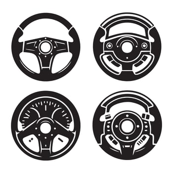 Car steering wheel silhouettes displayed on a white background vector