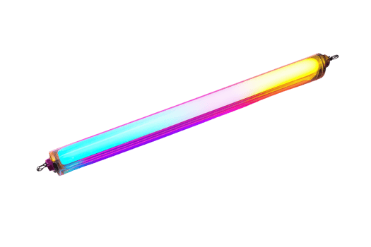 Colorful LED light tube glowing with vibrant hues, perfect for modern lighting or decorative purposes. Isolated on a transparent background. png