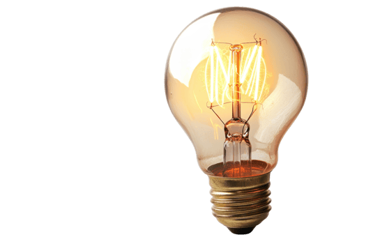 Vintage incandescent light bulb glowing on transparent background. showcasing classic filament design and warm illumination. png
