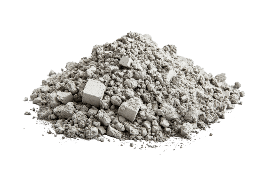 A close-up image of a pile of dry grey cement powder, ideal for construction and industrial purposes. High-resolution stock photo. png