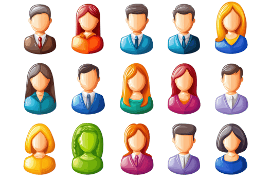 Colorful set of diverse avatar icons representing various people, perfect for profiles, applications, and graphic projects. png