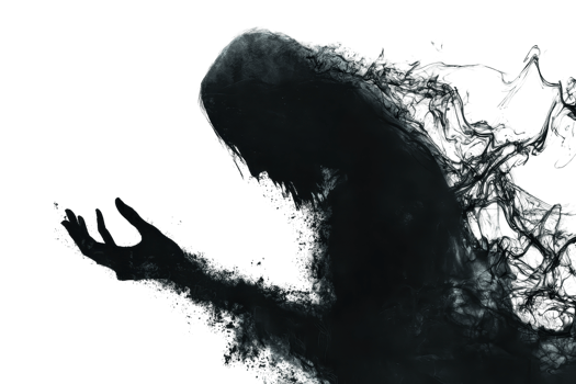 Dark abstract figure dissolving into shadows, conveying a mysterious and eerie atmosphere, excellent for spooky themes. png