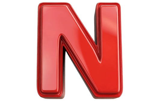 Glossy red letter N isolated on transparent background. Bold uppercase letter for branding, design, and educational purposes. png