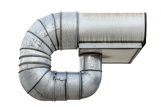 Industrial metal air duct in U-shape isolated on transparent background. HVAC vent, infrastructure, clean air, ventilation system. png