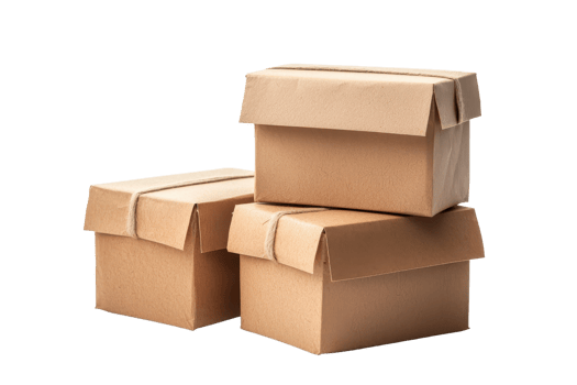 Stack of cardboard boxes isolated on a transparent background. Perfect for shipping, packaging, moving, or storage purposes. png