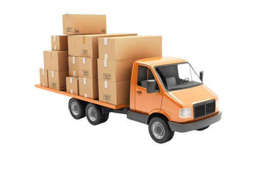 A truck loaded with cardboard boxes, ready for delivery and transportation. Ideal for logistics and shipping concepts. png