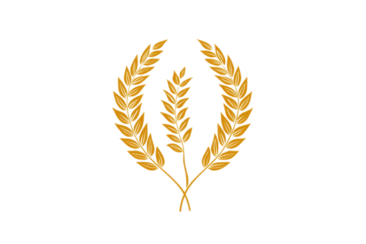 Golden wheat ear emblem symbolizing agriculture, growth, and prosperity in a clean and elegant design against a transparent background. png