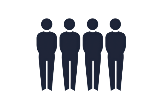 silhouette of four standing human figures. Ideal for concepts of teamwork, unity, collaboration and group. png