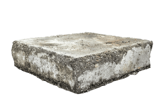 Isolated square concrete block with rough texture and weathered appearance, suitable for construction, industrial, and artistic uses. png
