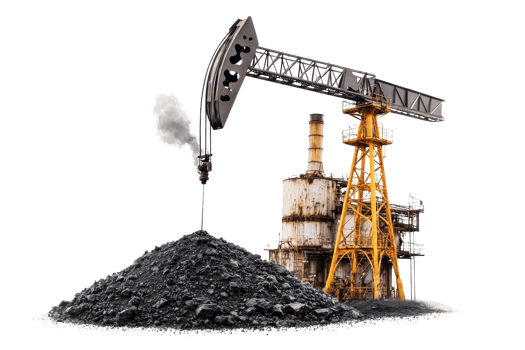 Industrial oil pump jack extracting crude with refinery background representing energy production and fossil fuels concept. png