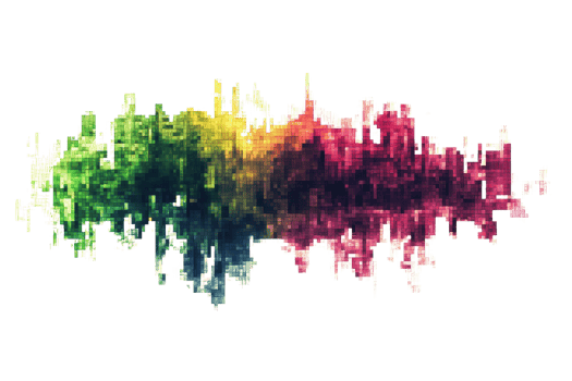 Abstract colorful soundwave render. Vibrant digital art with a mix of green, blue, purple, and yellow hues capturing a dynamic sound pattern. png