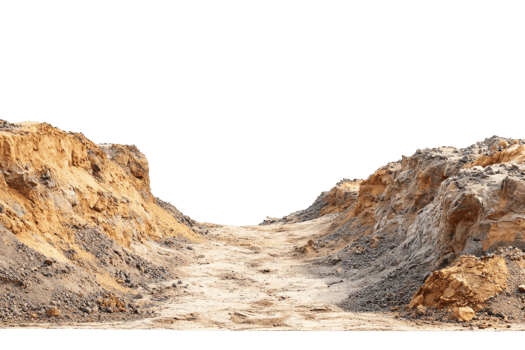 A wide path through a sandy terrain with steep, rocky walls on both sides, ideal for illustrating outdoor travel, adventure, or geology concepts. png