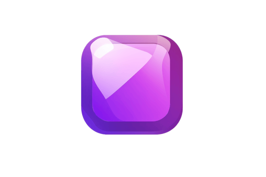 Glossy purple square button icon with shining effect, perfect for web interfaces, apps, or game design. High-quality graphic. png