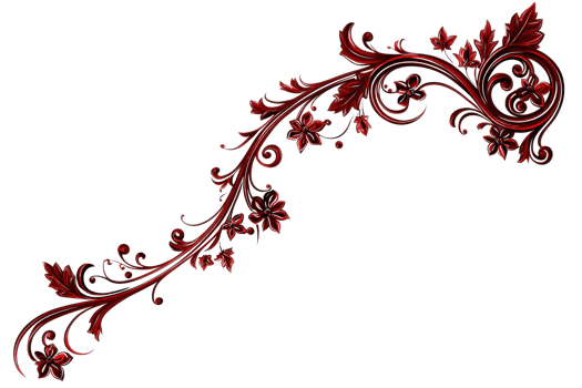 Elegant red floral corner design with intricate swirling patterns, perfect for decorative purposes in invitations, cards, and more. png