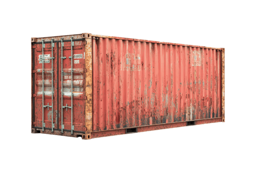 A weathered red shipping container with rusty spots, ideal for transportation, storage, and industrial-themed projects. png