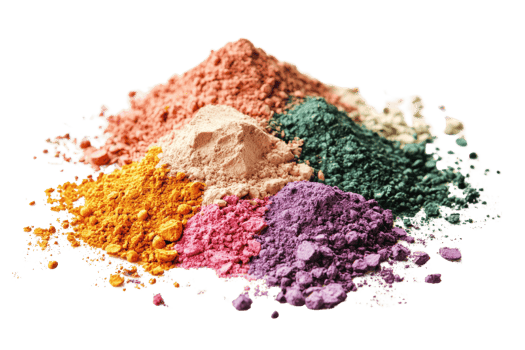 A vibrant assortment of colored powder pigments in various shades, ideal for art, craft, and design projects. Enhance your creativity png