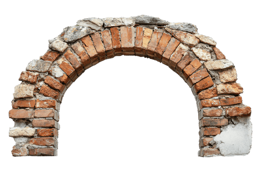 Old stone and brick arch in isolated background, showcasing vintage architecture and historical construction style. png