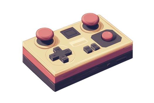 Retro gaming controller with buttons and joystick, isolated on transparent background. Ideal for vintage gaming and nostalgic tech imagery. png