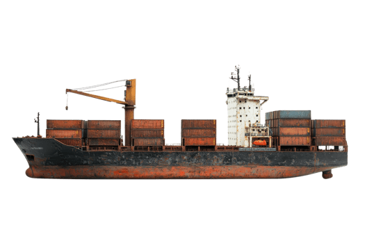 Isolated image of a large container ship with cargo against a transparent background. highlighting maritime transport and global trade. png