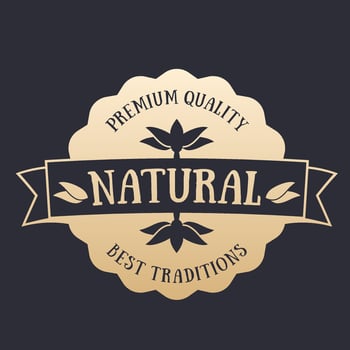 Natural Product badge, label, gold on dark, illustration vector