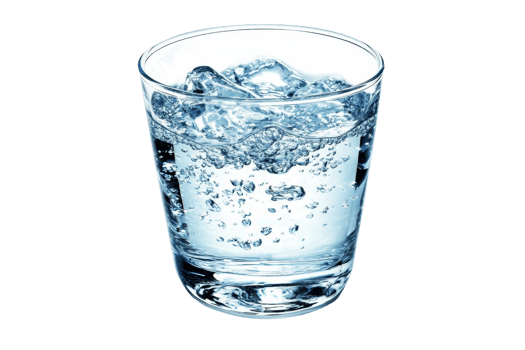 A clear glass filled with fresh, ice-cold water, showcasing refreshing bubbles and transparent ice cubes for a thirst-quenching image. png