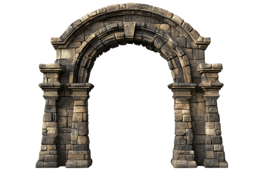 Ancient stone archway against a transparent background. showcasing intricate details and craftsmanship of historical architecture. png