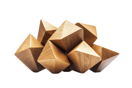 Abstract wooden geometric shapes stacked together isolated on a transparent background. showcasing modern design and natural materials. png
