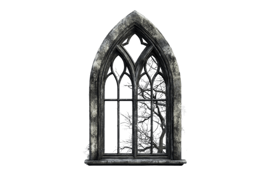Gothic arched window frame isolated on a transparent background. Perfect for architectural and historical concepts and designs. png