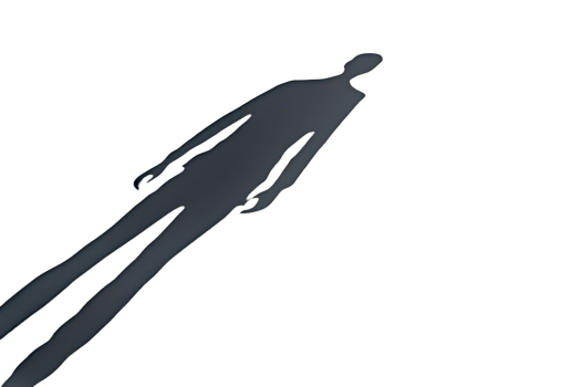 Silhouette of a mysterious figure casting a long shadow, emphasizing the unknown and dramatic contrast in a minimalist art style. png