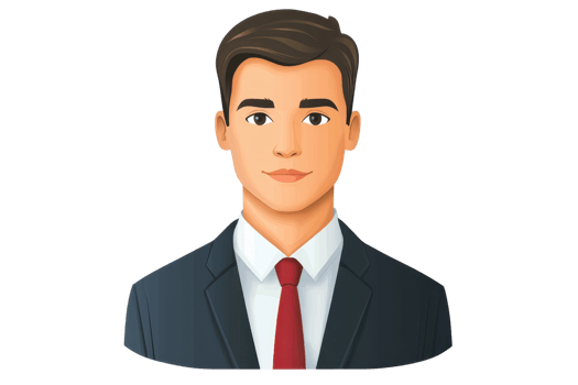 Business cartoon portrait of a man in a suit and red tie. Ideal for professional use, corporate identity, or office decor. png