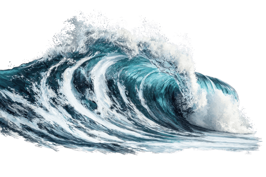 Dynamic ocean wave crashing with powerful force, showcasing the beauty and intensity of nature's raw energy and the majestic sea's movement. png