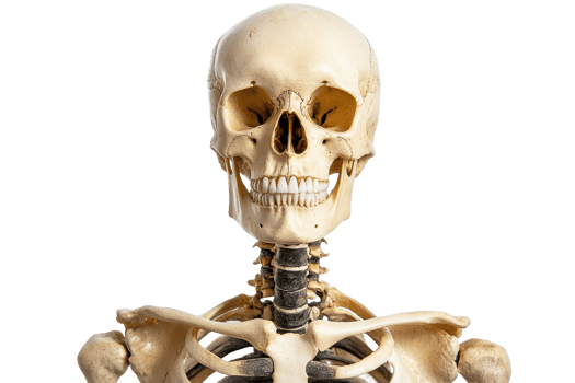 High-quality, detailed photo of a human skeleton, perfect for educational, medical, or Halloween-related content. png