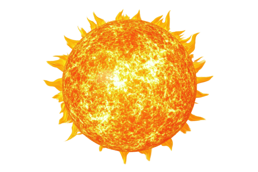 High-resolution image of the sun with bright, fiery colors and detailed textures, perfect for educational or scientific purposes. png