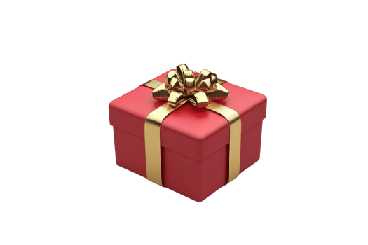 A beautifully wrapped red gift box with a gold ribbon and bow, perfect for any celebration or special occasion. png