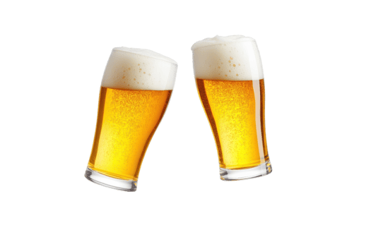 Two glasses of beer clinking together in celebration, isolated on a transparent background. Perfect for parties and social gatherings. png