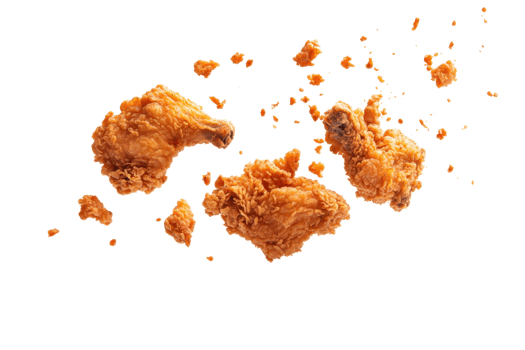 Crispy fried chicken pieces with golden crust and crumbs isolated on transparent background. perfect for food and culinary concepts. png
