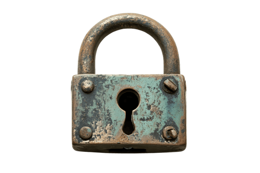 Vintage rusty padlock isolated on transparent background. representing security and antique design. png