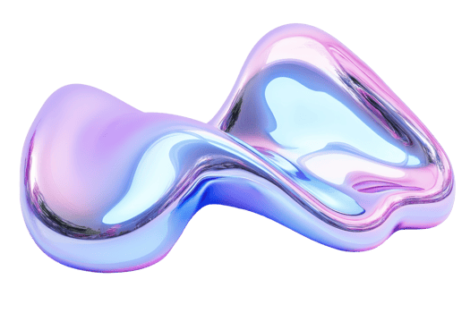 Abstract iridescent fluid shape with smooth, flowing contours and reflective surface in pastel colors. Digital art rendering. png