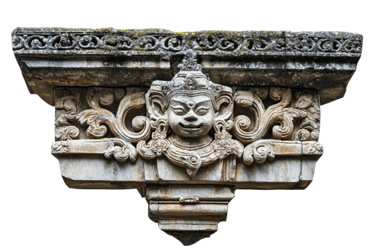 Ancient stone carving of a deity with intricate details, showcasing cultural and historical significance, perfect for architecture enthusiasts. png
