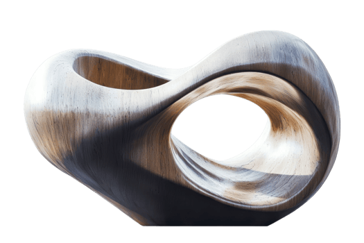 Abstract wooden sculpture with smooth curves and geometric design, showcasing contemporary art and elegant craftsmanship. png