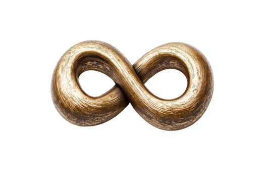 Golden infinity symbol on transparent background, representing eternity, endlessness, and limitless possibilities in a sleek, artistic design. png