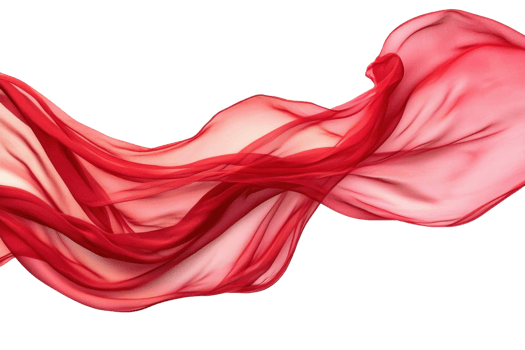 Flowing red fabric against a transparent background. capturing an elegant and fluid movement perfect for artistic and design applications. png