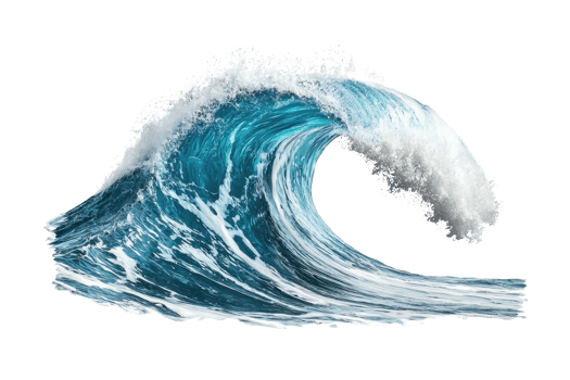 High-resolution image of a perfect ocean wave perfectly captured in motion against a transparent background, showcasing its natural beauty. png