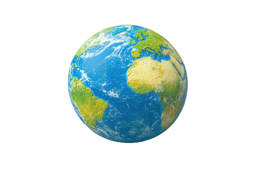 High-resolution image of Earth showcasing continents and oceans. Blue and green globe representing our planet, viewable from space. png