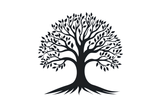 Black silhouette tree illustration isolated on a transparent background. featuring detailed branches and roots. Perfect for nature and design projects. png