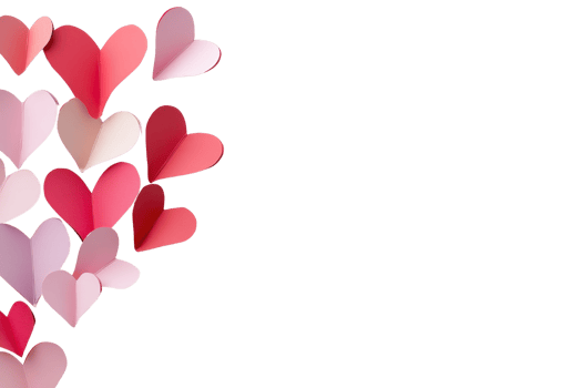 A beautiful arrangement of pink, red, and purple paper hearts on a transparent background. Ideal for Valentine's Day, love, and romantic themes. png
